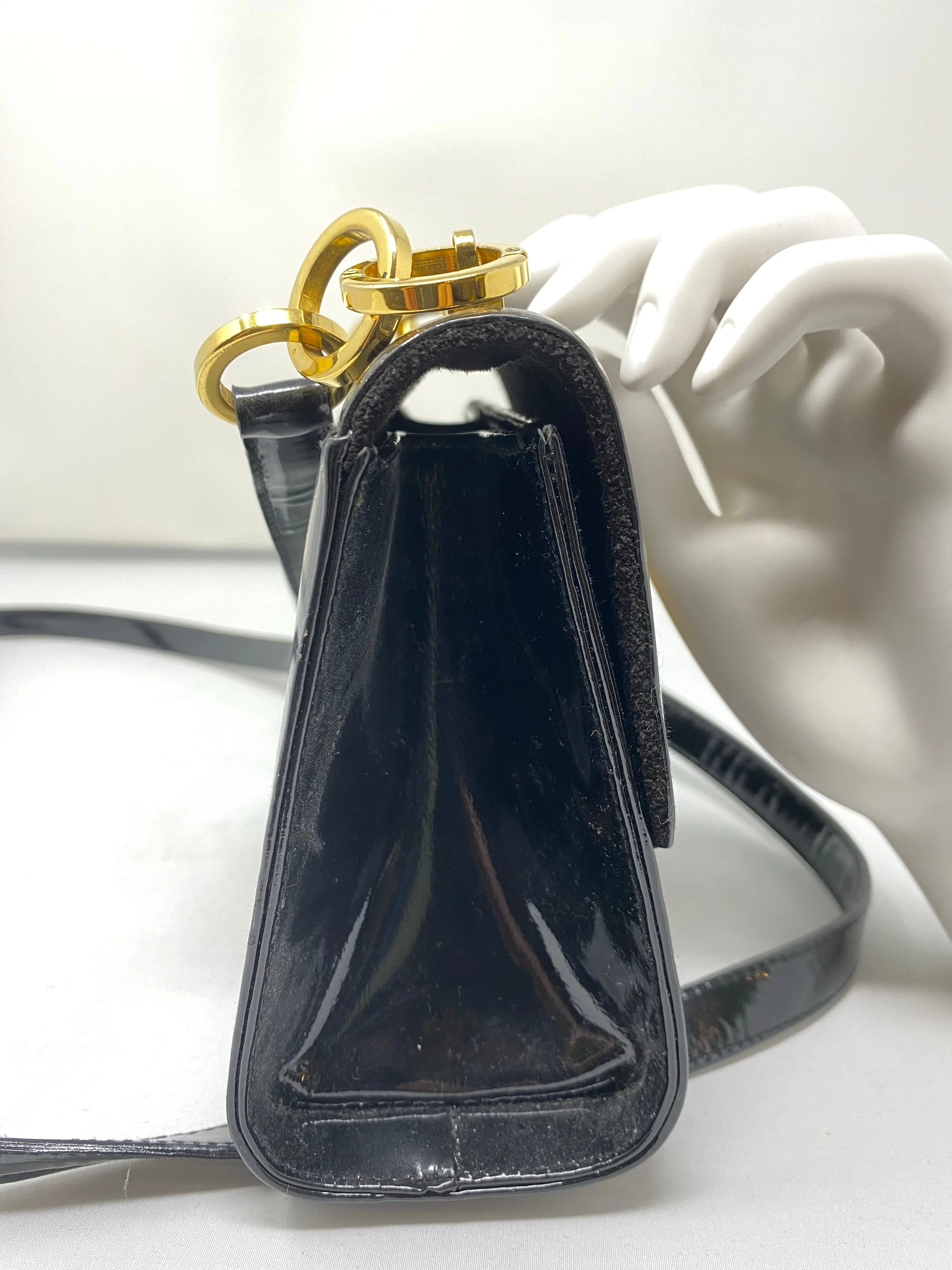 Vintage: Ferregamo Patent Leather Mini Crossbody Purse with gold hardware