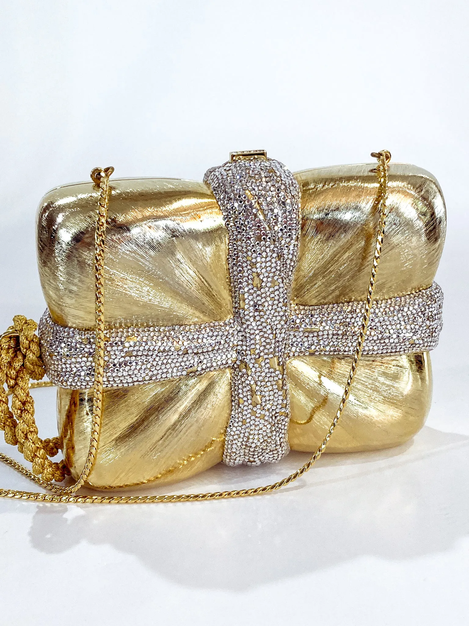 Vintage Judith Leiber Gold Present Large Tassel Crossbody Clutch Bag