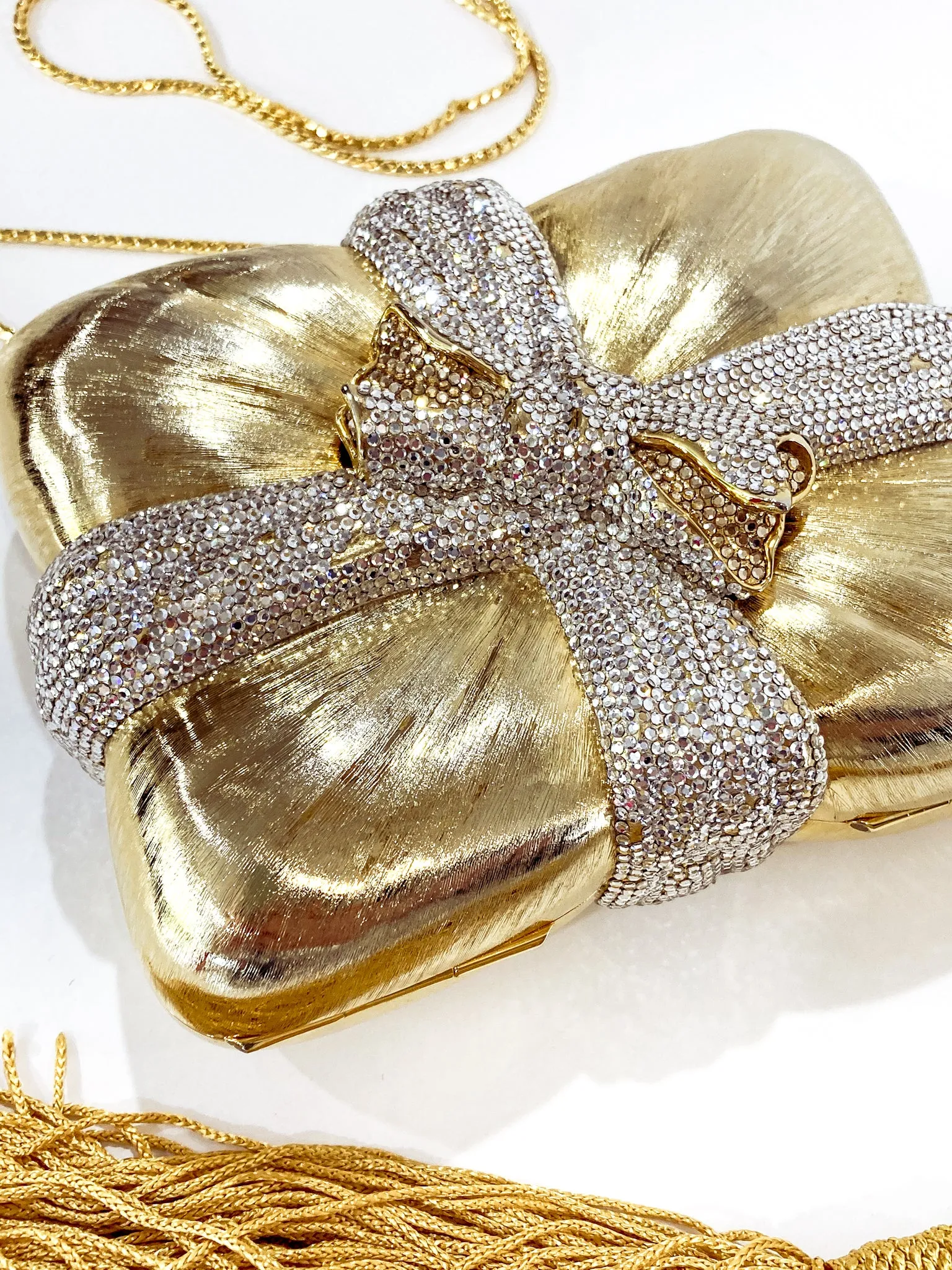 Vintage Judith Leiber Gold Present Large Tassel Crossbody Clutch Bag