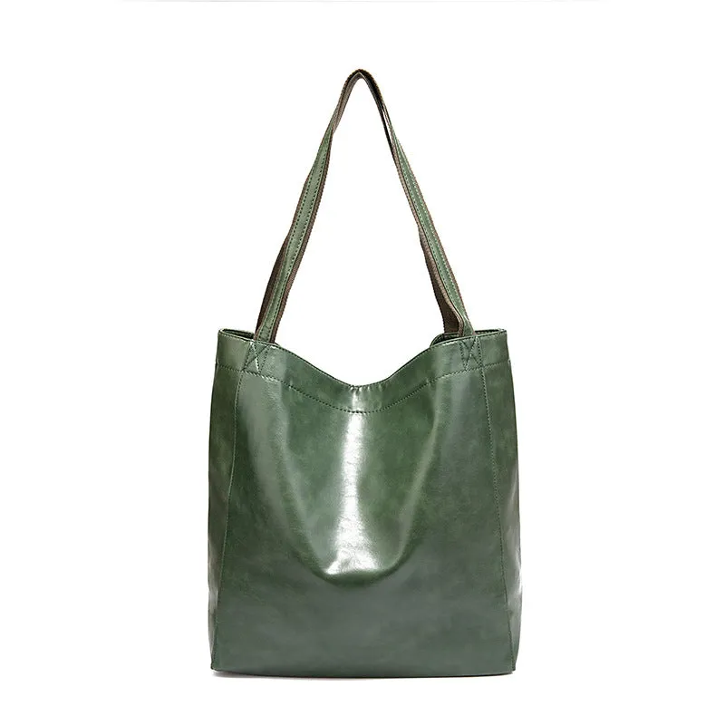 Vintage Oil Wax Leather Simple Versatile Handbag Commuter Women's Bag