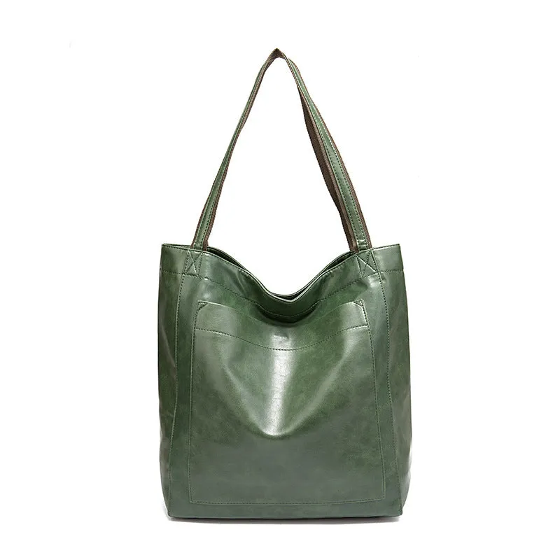 Vintage Oil Wax Leather Simple Versatile Handbag Commuter Women's Bag