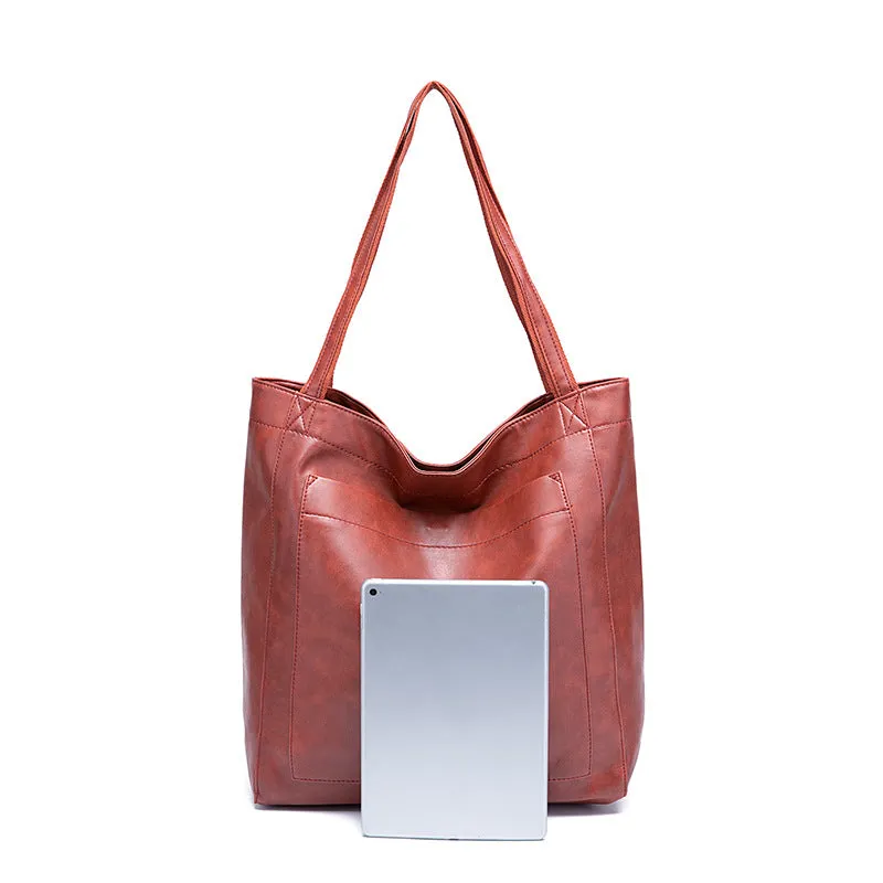 Vintage Oil Wax Leather Simple Versatile Handbag Commuter Women's Bag