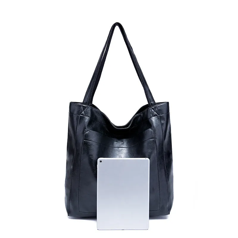 Vintage Oil Wax Leather Simple Versatile Handbag Commuter Women's Bag