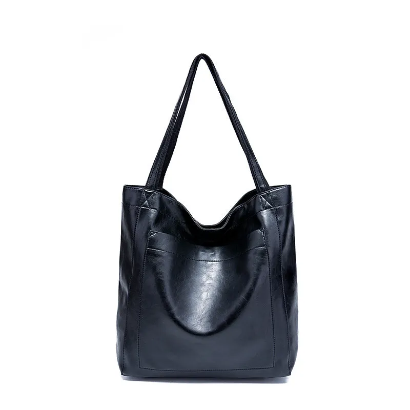Vintage Oil Wax Leather Simple Versatile Handbag Commuter Women's Bag