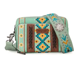 WG2207-3003 Wrangler Aztec Printed Crossbody Purse With Wallet Compartment - Green