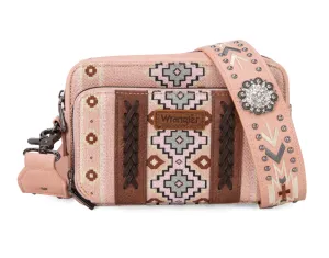 WG2207-3003 Wrangler Aztec Printed Crossbody Purse With Wallet Compartment - Pink