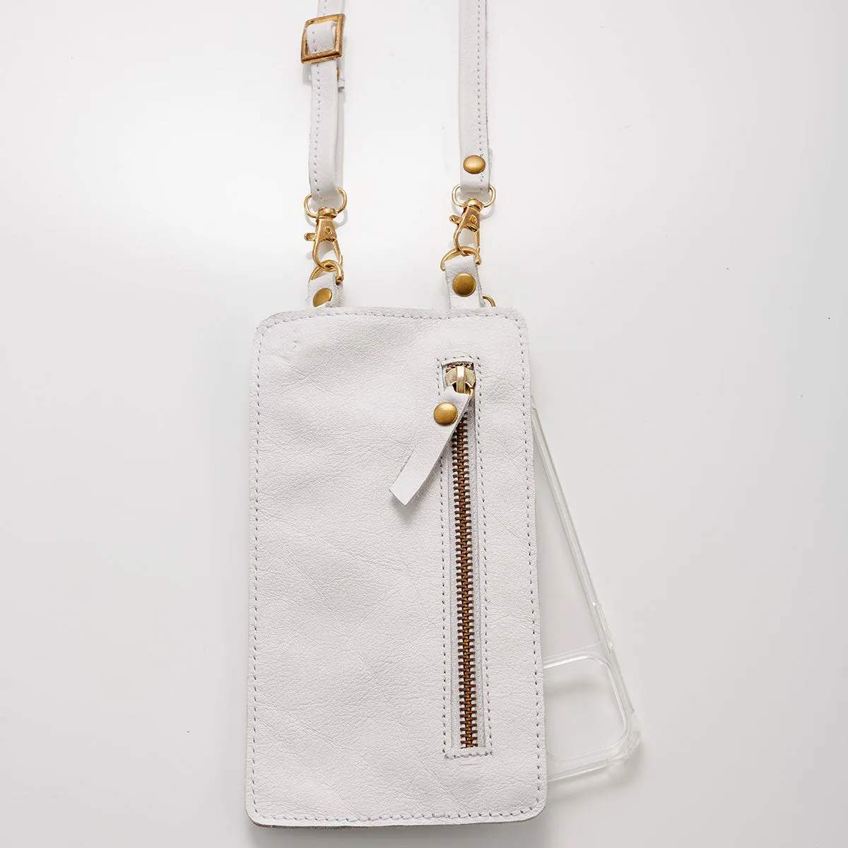 White Leather Purse & Strap (w Gold Fittings)