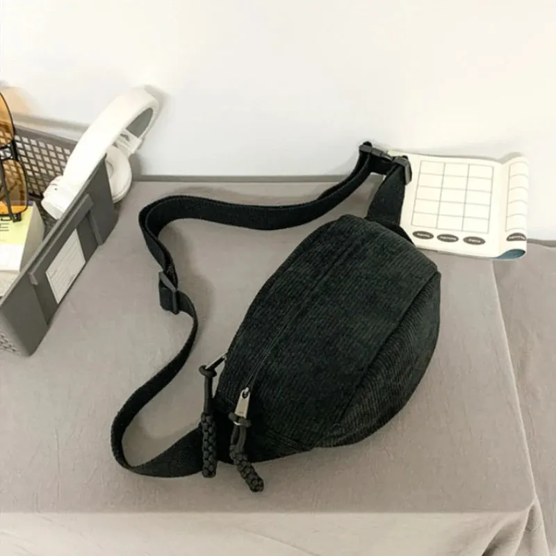 Women Waist Pack Large Capacity Corduroy Fanny Pack Street Style Chest Bag Fashion Shoulder Crossbody Bags Casual Waist Belt Bag