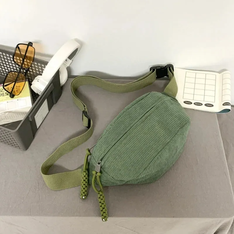 Women Waist Pack Large Capacity Corduroy Fanny Pack Street Style Chest Bag Fashion Shoulder Crossbody Bags Casual Waist Belt Bag