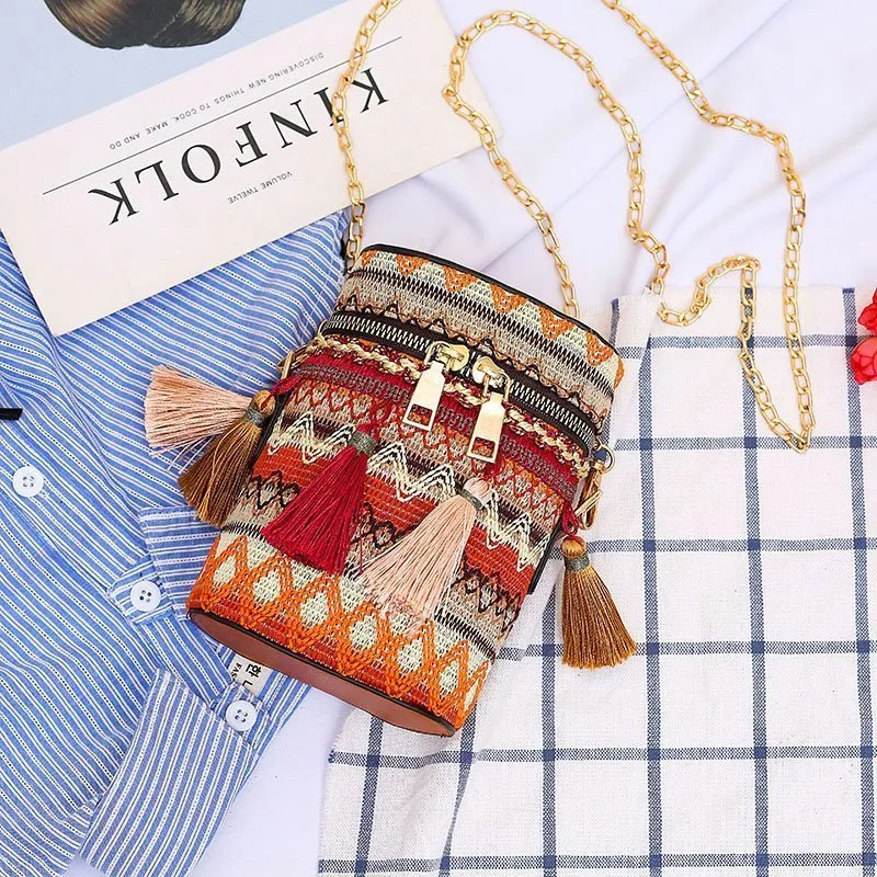Women's Fashion Ethnic Style Unique Tassel Woven Crossbody Bags