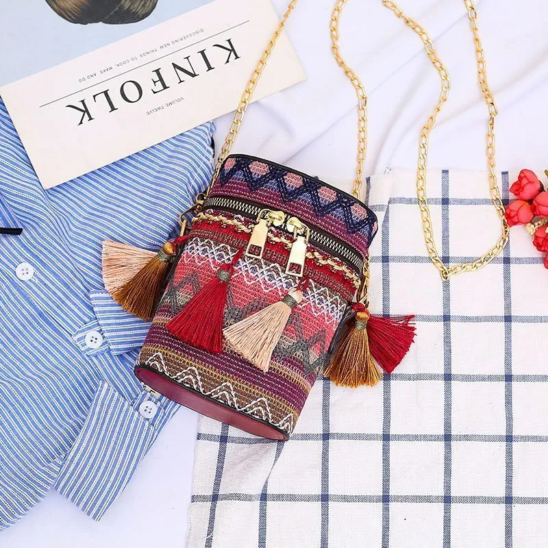 Women's Fashion Ethnic Style Unique Tassel Woven Crossbody Bags