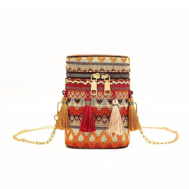 Women's Fashion Ethnic Style Unique Tassel Woven Crossbody Bags