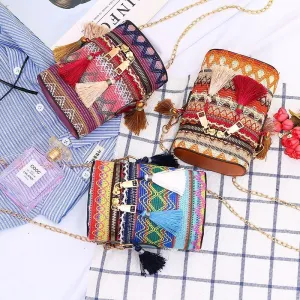 Women's Fashion Ethnic Style Unique Tassel Woven Crossbody Bags