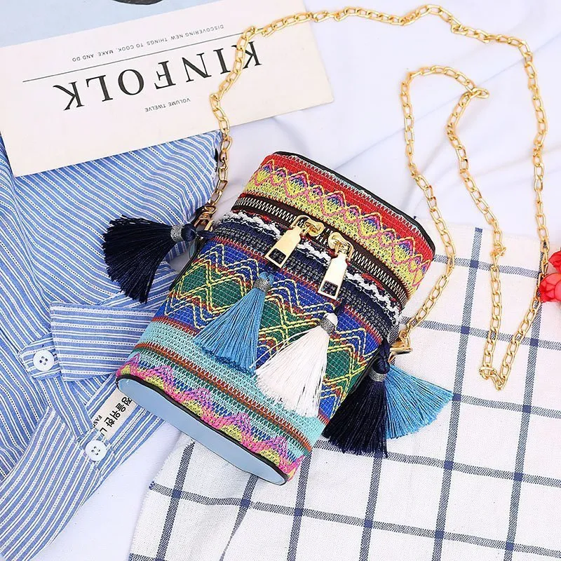 Women's Fashion Ethnic Style Unique Tassel Woven Crossbody Bags