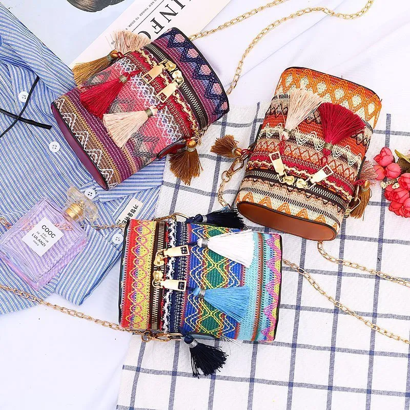 Women's Fashion Ethnic Style Unique Tassel Woven Crossbody Bags