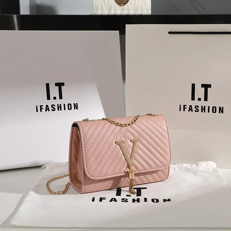 Women's Fashion Striped Embroidered Tassel Decoration Crossbody Bags
