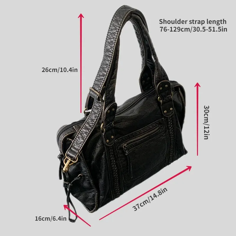 Y2K Spicy Girl One Shoulder Crossbody Bag Vintage Washed Leather Motorcycle Bag Large Capacity Bag