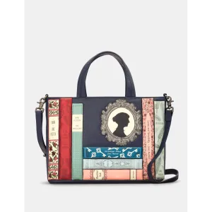 Yoshi Jane Austen Bookworm Library Navy Leather Grab Bag