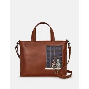 Yoshi Midnight Cats Brown Leather Grab Bag