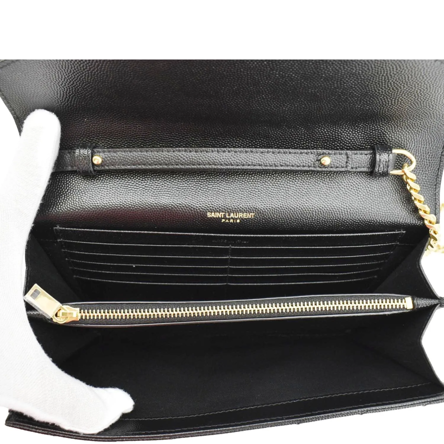 YVES SAINT LAURENT Cassandre Chain Wallet Leather Crossbody Bag Black