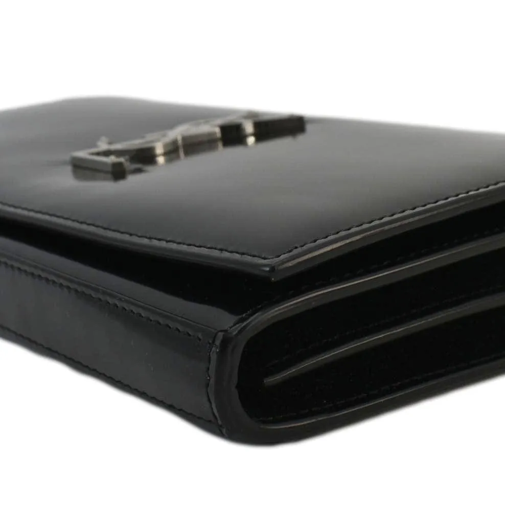 YVES SAINT LAURENT Cassandre Patent Leather Chain Wallet Black