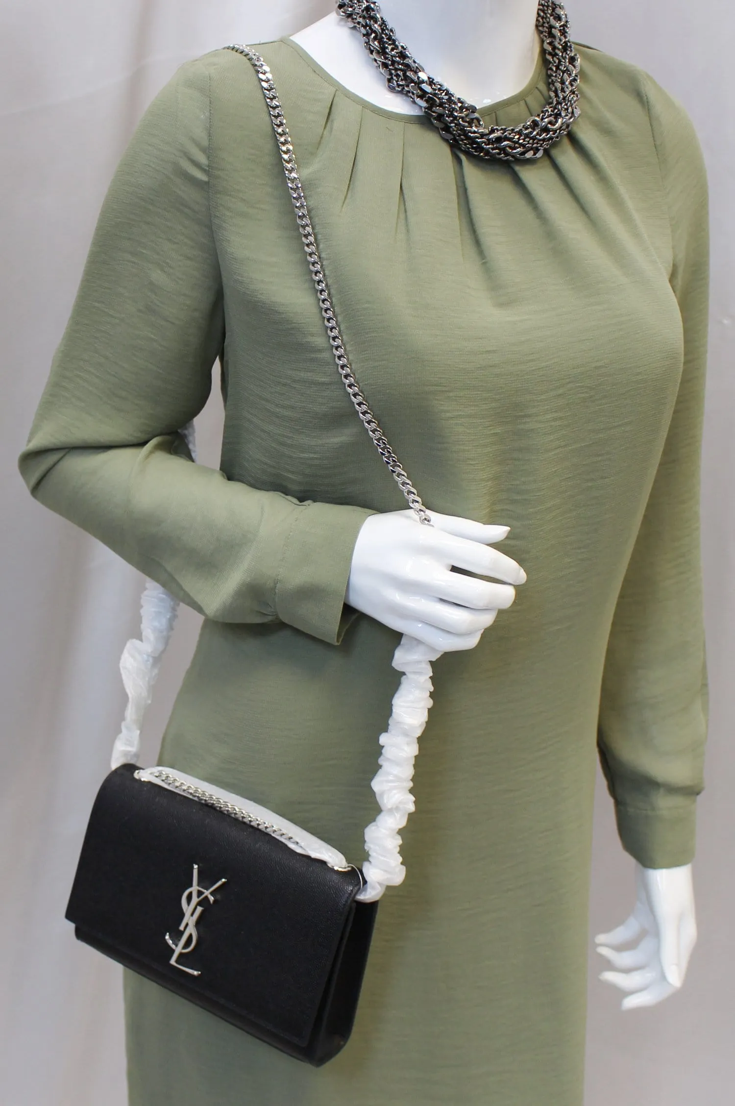 YVES SAINT LAURENT Kate Black Leather Chian Clutch Crossbody Bag