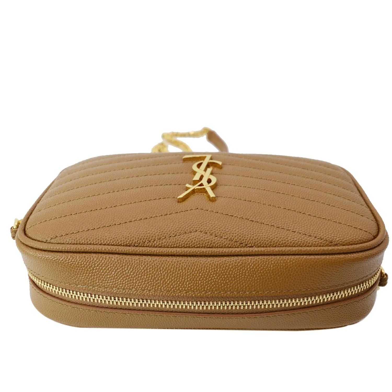 YVES SAINT LAURENT Mini Lou Grain De Poudre Camera Crossbody Bag Dark Natural