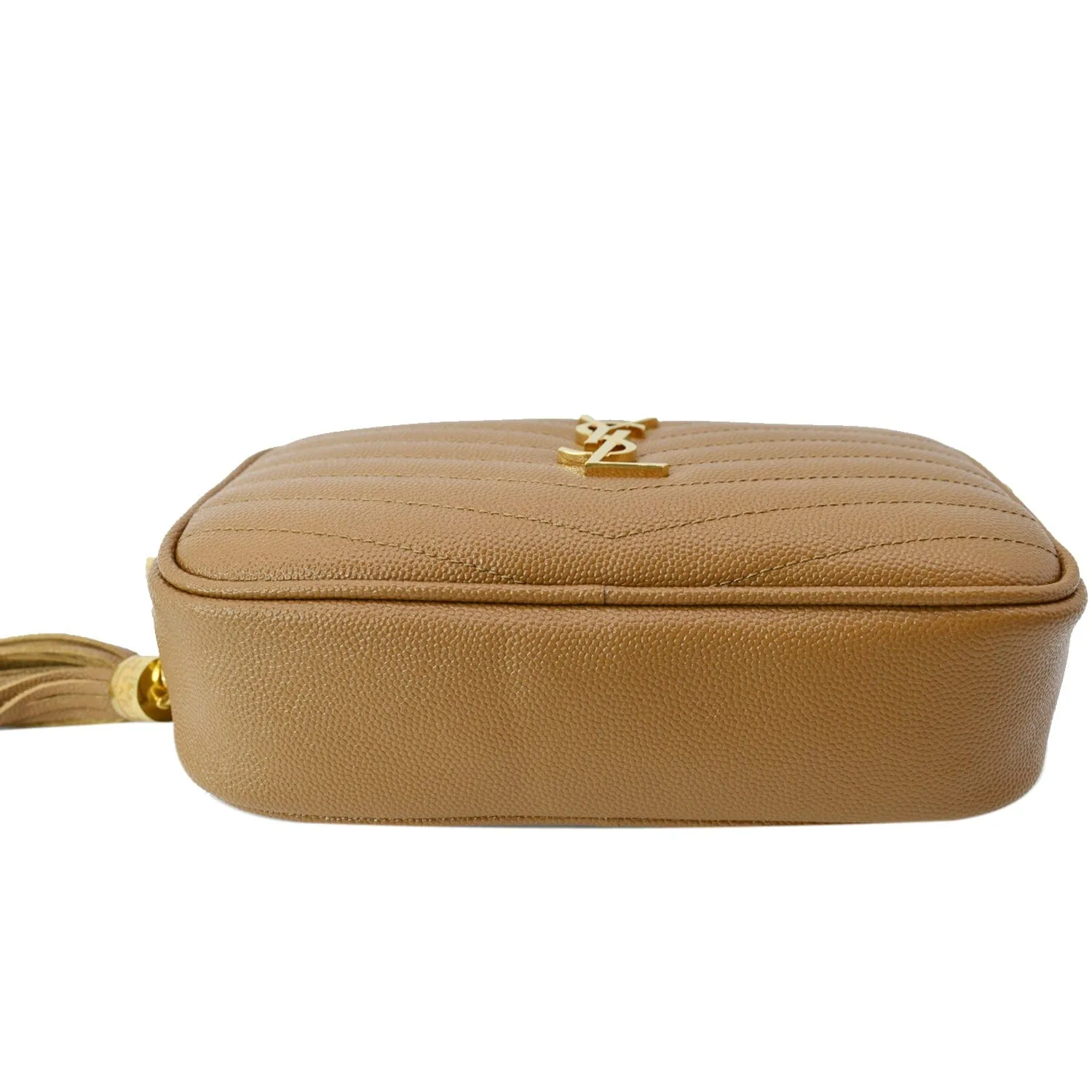 YVES SAINT LAURENT Mini Lou Grain De Poudre Camera Crossbody Bag Dark Natural