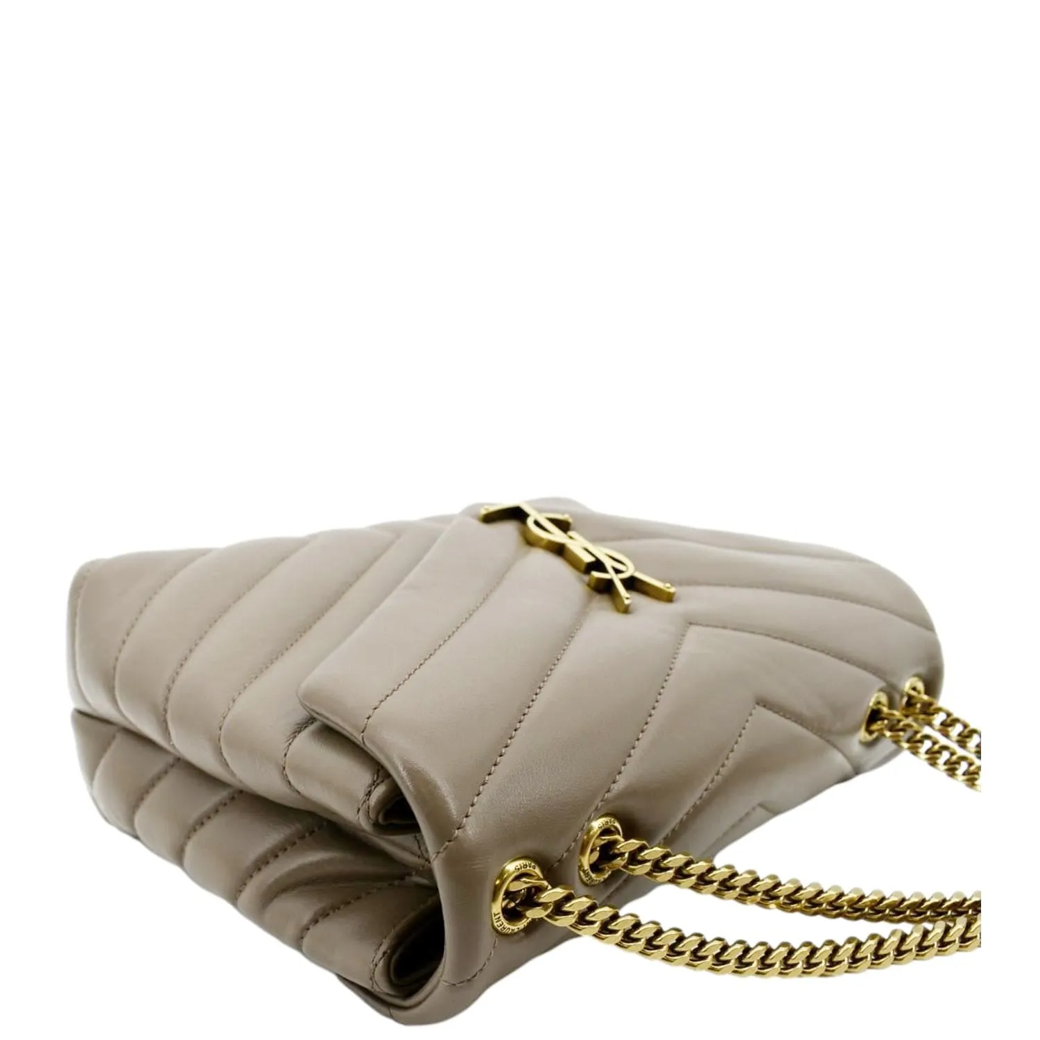 YVES SAINT LAURENT Small Loulou Quilted Leather Crossbody Bag Dark Beige