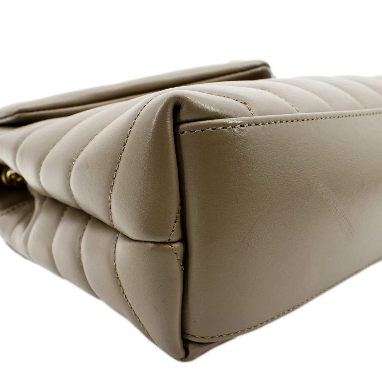 YVES SAINT LAURENT Small Loulou Quilted Leather Crossbody Bag Dark Beige