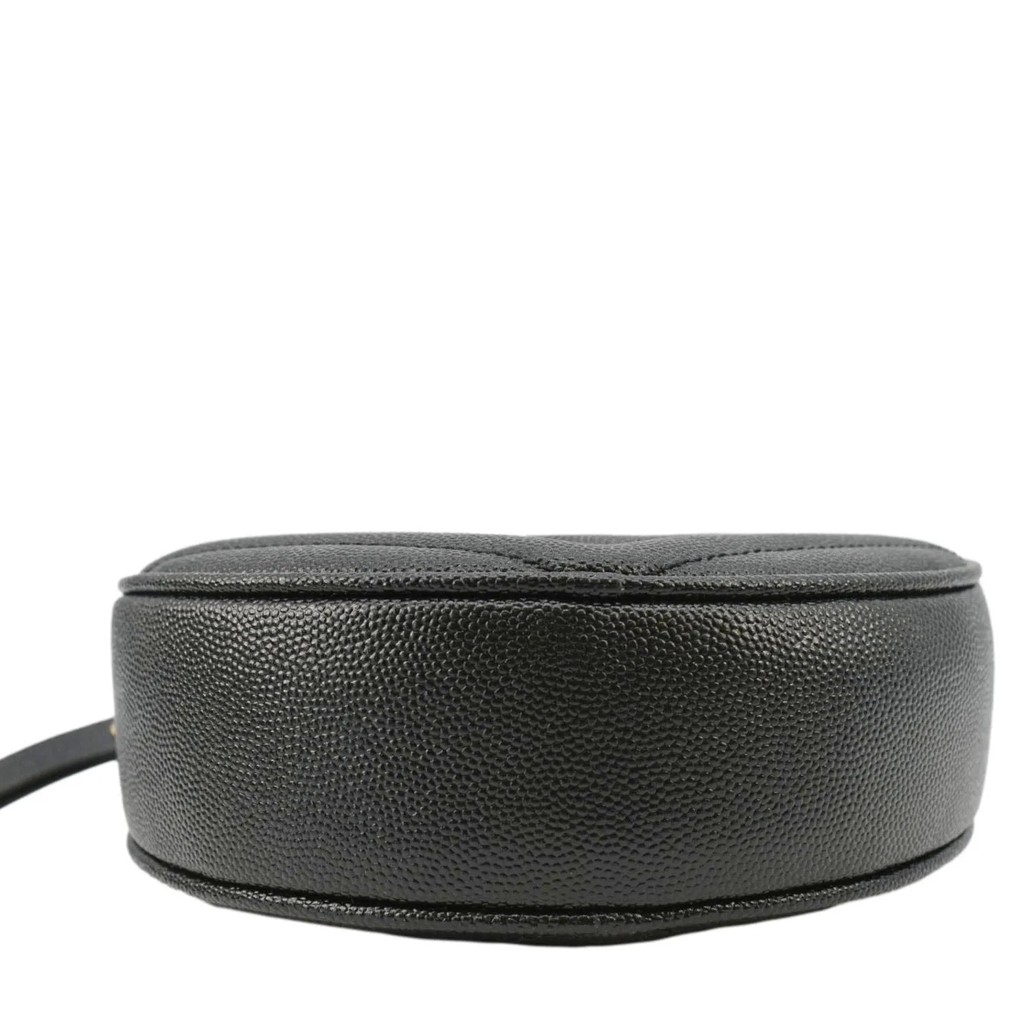 YVES SAINT LAURENT Vinyle Round Chevron Leather Camera Crossbody Bag Black