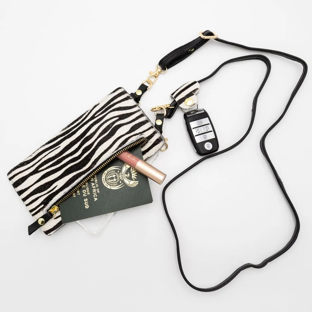 Zebra Leather Purse & Strap (w Gold fittings)