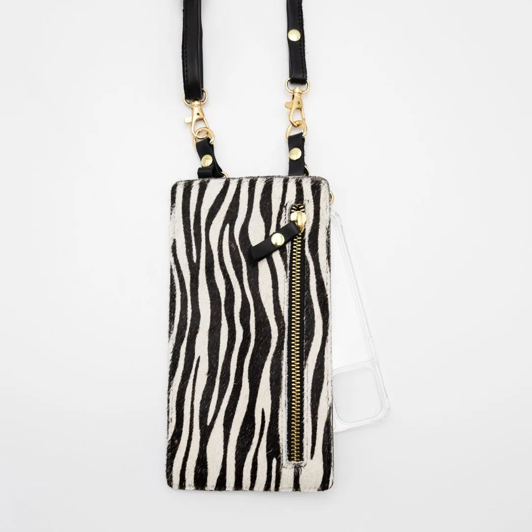 Zebra Leather Purse & Strap (w Gold fittings)