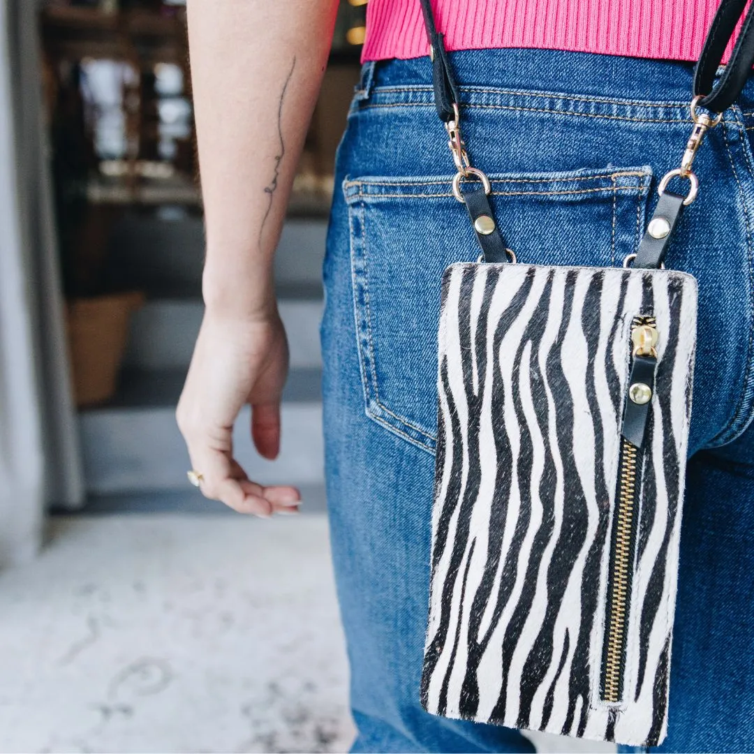 Zebra Leather Purse & Strap (w Gold fittings)