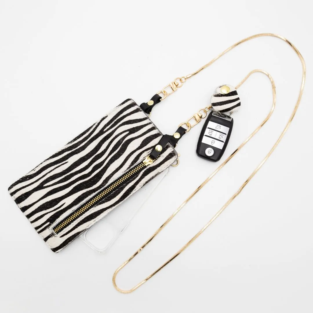 Zebra Leather Purse & Strap (w Gold fittings)
